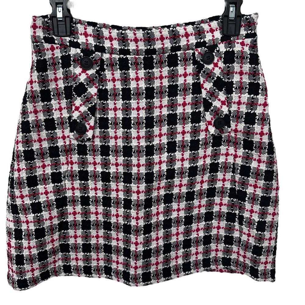 Plaid Mini Skirt - Black, White, and Pink